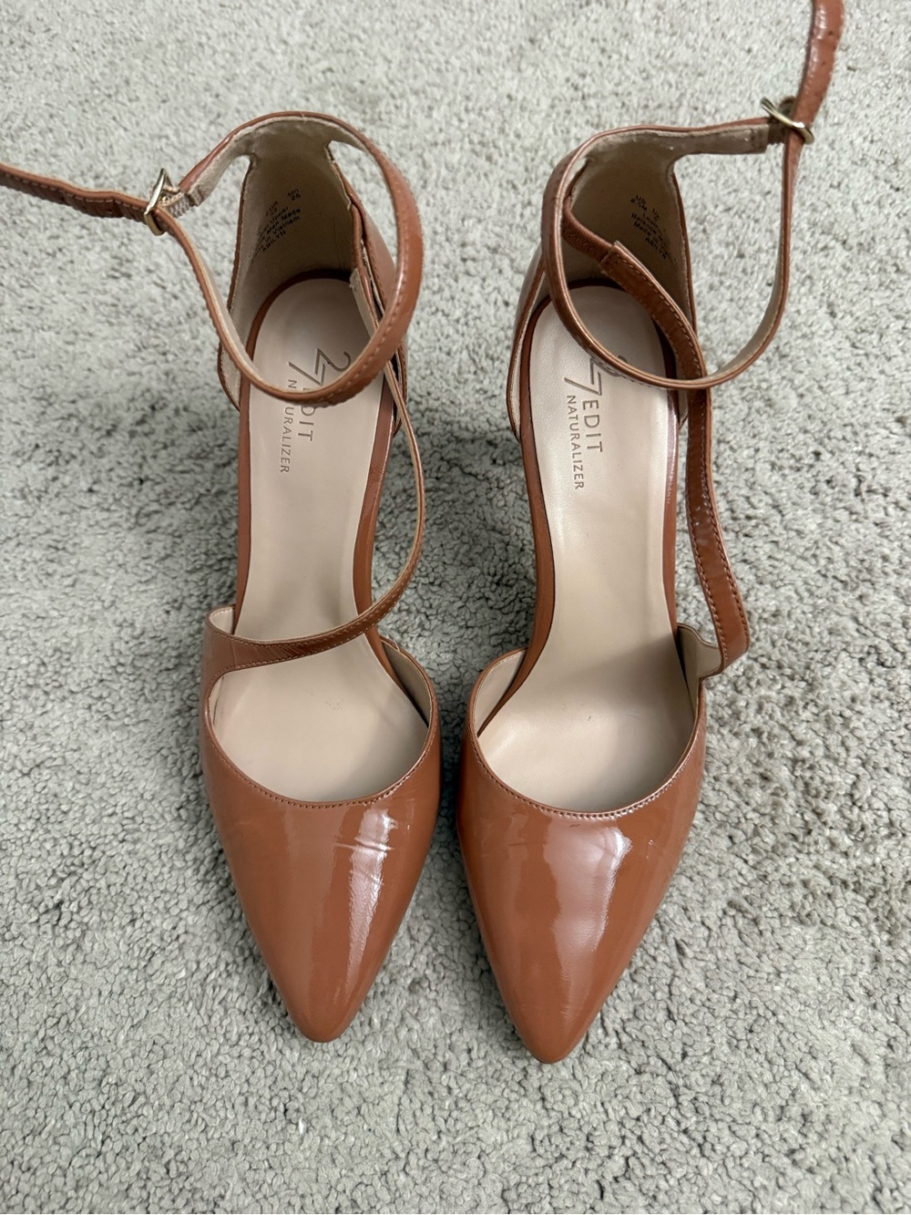 Naturalizer Brown Patent Leather Pointed Ankle-Strap Heels